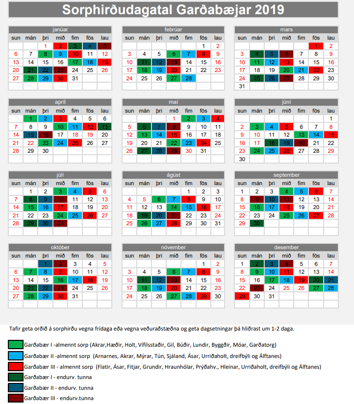 Sorphirðudagatal 2019