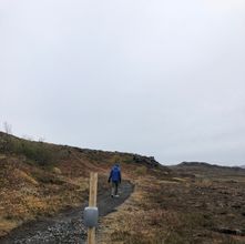 Gönguteljari á stíg sem liggur að Búrfellsgjá