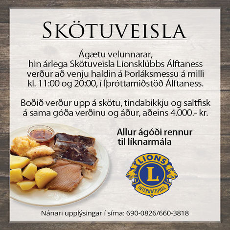 Lionsklúbbur Álftaness verður með skötusölu á Þorláksmessu.