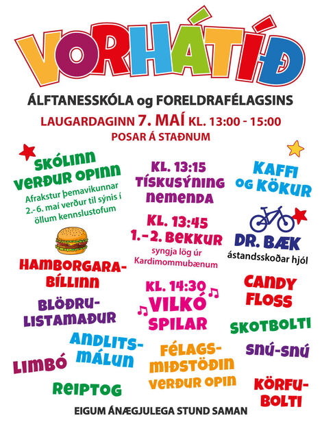 Vorhátíð Álftanesskóla og foreldrafélagsins 7. maí kl. 13-15
